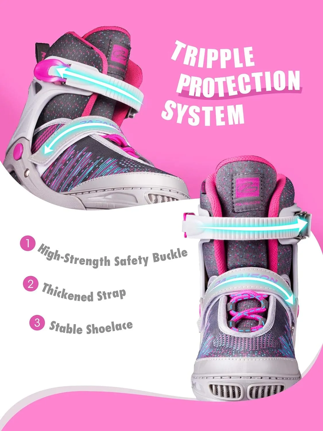 PAPAISON Inline Skates for Boys and Girls with Full Light up Wheels, Beginner Adjustable Illuminating Roller Skates for Kids Youth Women and Men