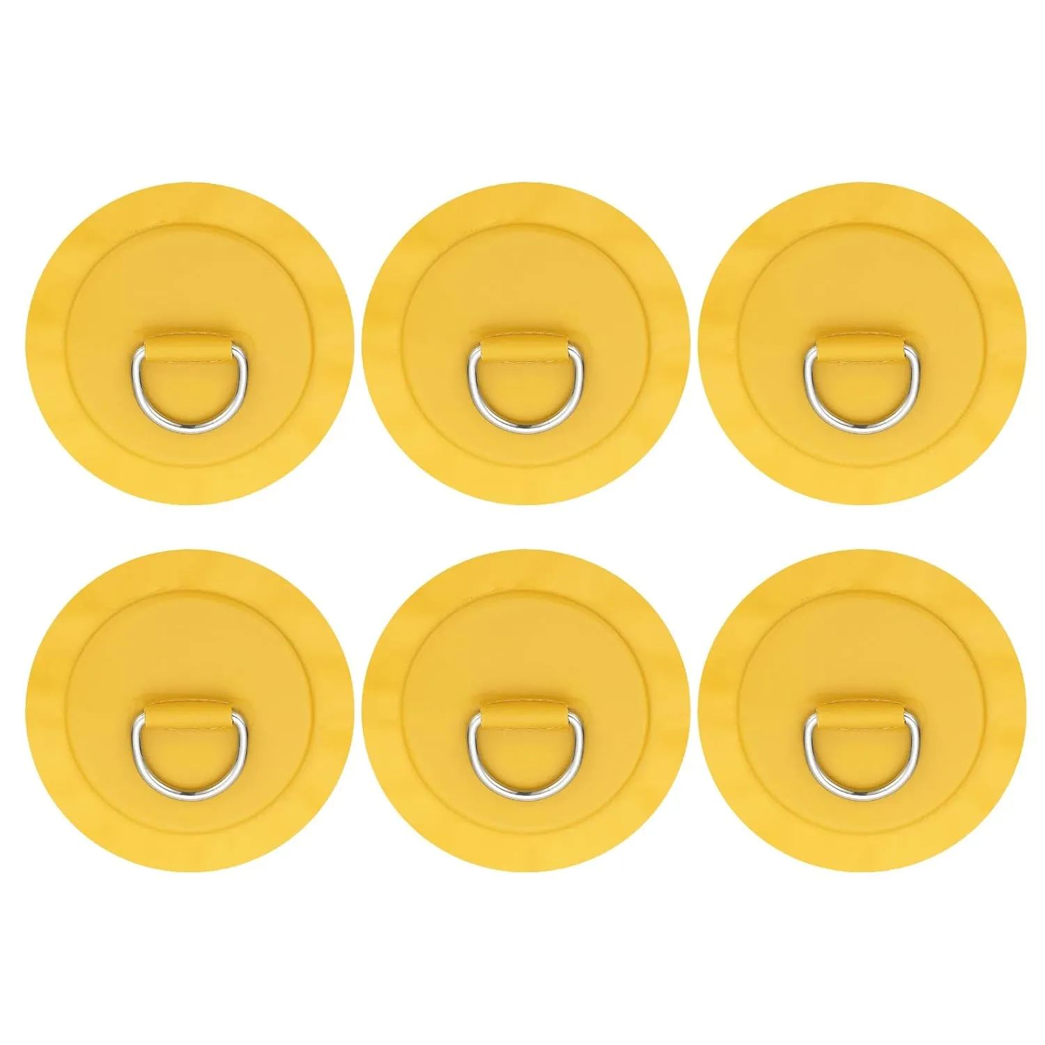 PATIKIL 4.3" Paddle Board D Rings, 6 Pcs Stainless Steel D-Ring PVC Patch Pad No Glue Include for Raft Kayak Inflatable Boat Surfboard, Yellow