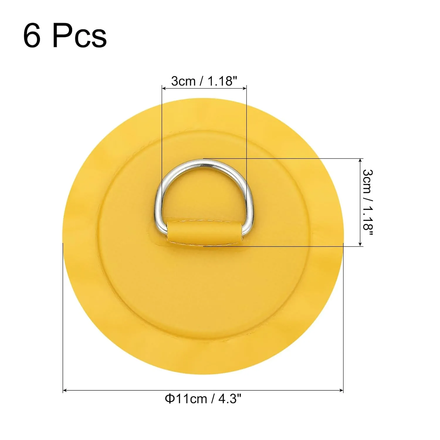 PATIKIL 4.3" Paddle Board D Rings, 6 Pcs Stainless Steel D-Ring PVC Patch Pad No Glue Include for Raft Kayak Inflatable Boat Surfboard, Yellow
