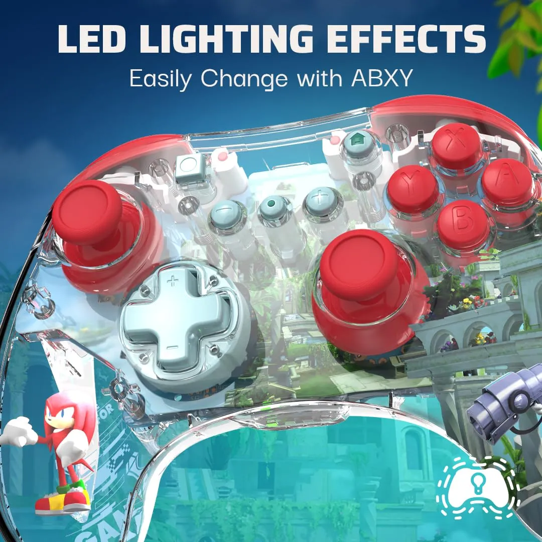 PDP REALMz Wireless Nintendo Switch Pro Controller, Customizable LED, Rechargeable Battery Power, 30 Foot Range, Licensed by Nintendo and SEGA: Sonic Superstars (Knuckles Sky Sanctuary Zone)