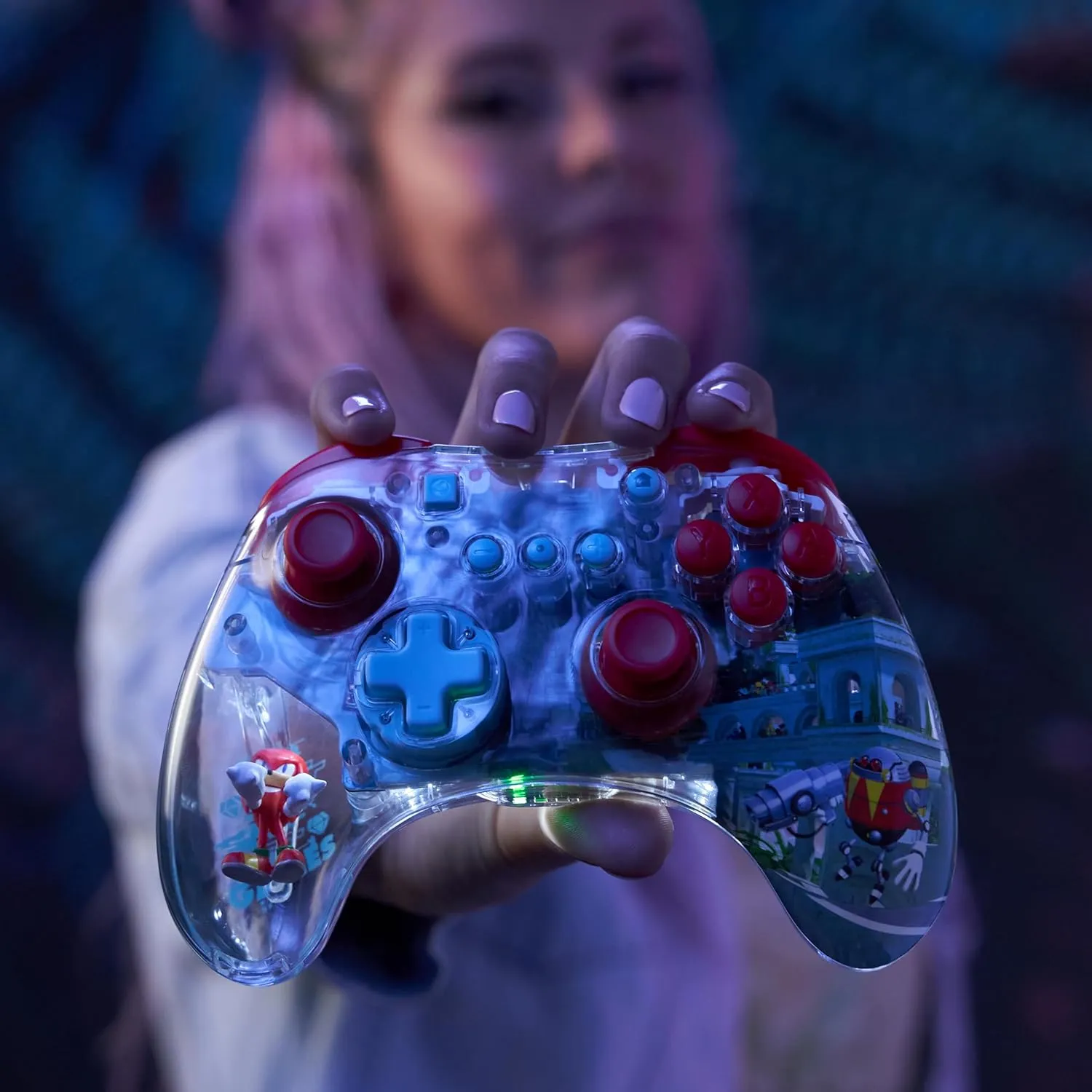 PDP REALMz Wireless Nintendo Switch Pro Controller, Customizable LED, Rechargeable Battery Power, 30 Foot Range, Licensed by Nintendo and SEGA: Sonic Superstars (Knuckles Sky Sanctuary Zone)
