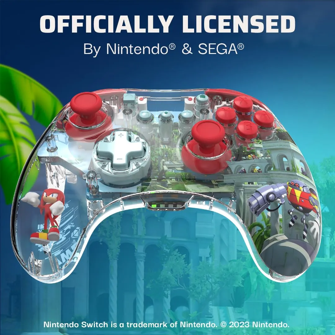 PDP REALMz Wireless Nintendo Switch Pro Controller, Customizable LED, Rechargeable Battery Power, 30 Foot Range, Licensed by Nintendo and SEGA: Sonic Superstars (Knuckles Sky Sanctuary Zone)