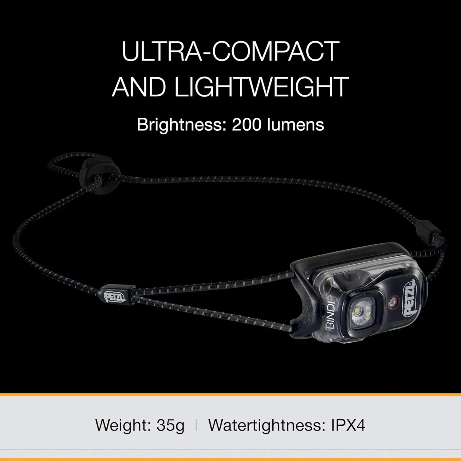 PETZL Bindi Headlamp - Ultra-Compact Rechargeable Headlamp Designed for Everyday Athletic Activities - Black