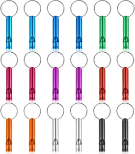 Prasacco 18 Pcs Emergency Whistle with Keychain, Emergency Whistle Survival Loud Whistle Aluminum Safety Whistle Key Chain for Outdoor Sports Camping Hiking Boating Fishing, 9 Colors
