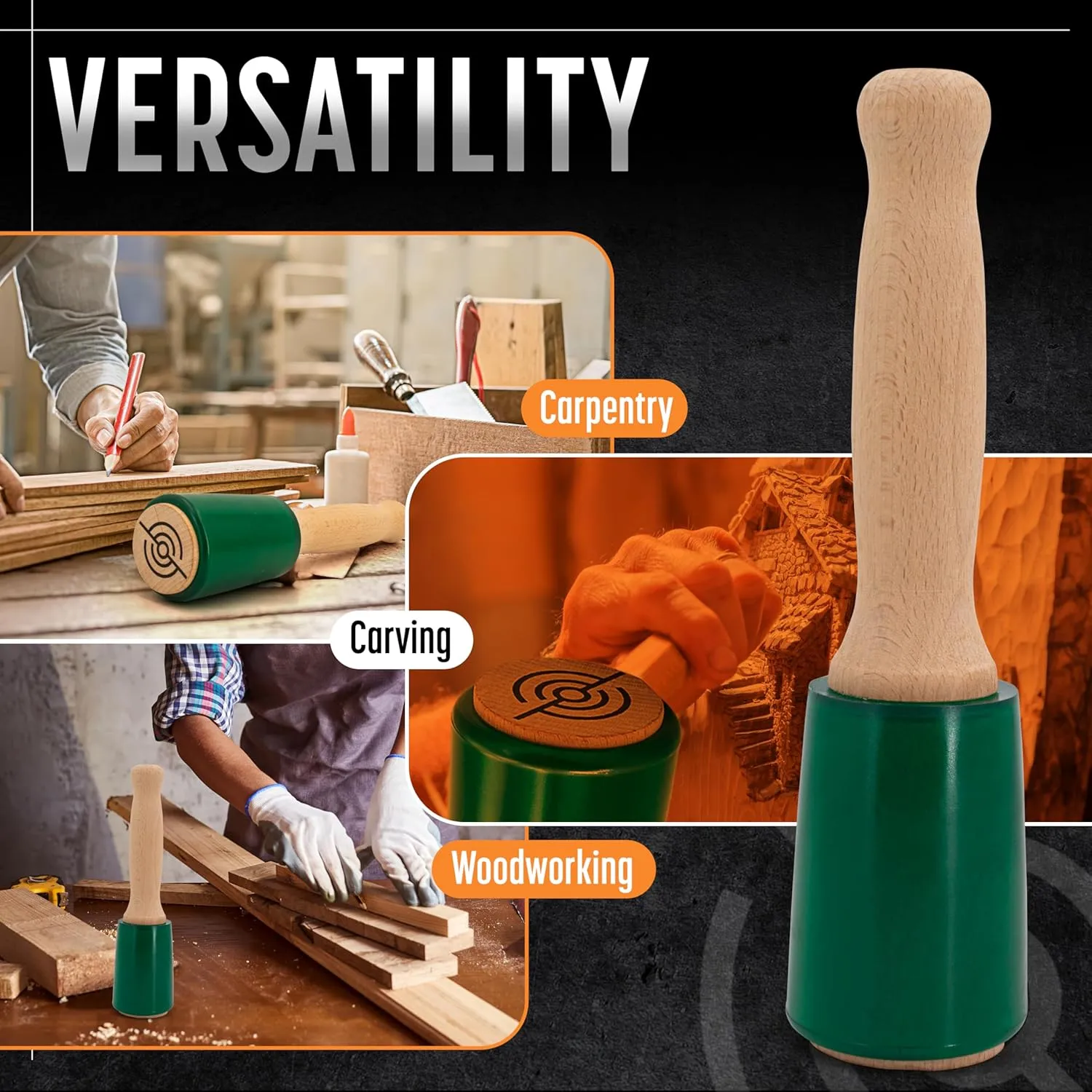 Precision Wood Carving Mallet, 15oz Chisel Mallet for Woodworking, Comfortable Wooden Mallet Handle Reduces Hand Fatigue, Non-Marring Urethane Head Protects Tools, Chisel Hammer from Schaaf Tools