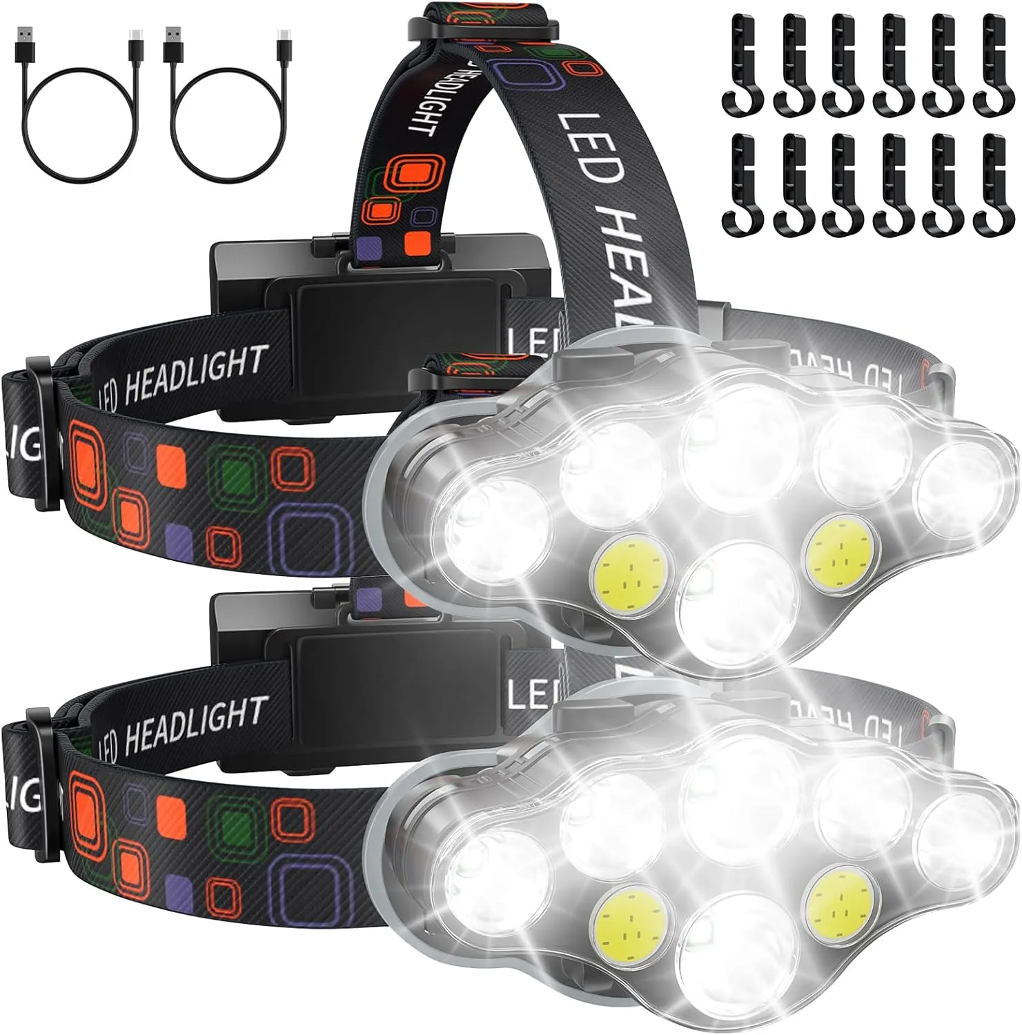 Rechargeable Headlamp, 8 LED Bright Headlamp with Red Light, IPX4 Waterproof USB Headlight, Head Lamp, 8 Modes for Outdoor Running Hunting Hiking Camping Gear