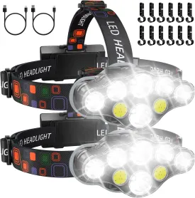 Rechargeable Headlamp, 8 LED Bright Headlamp with Red Light, IPX4 Waterproof USB Headlight, Head Lamp, 8 Modes for Outdoor Running Hunting Hiking Camping Gear