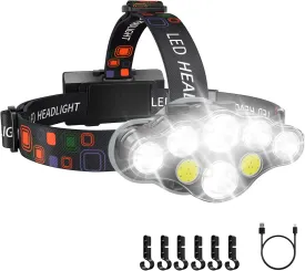 Rechargeable Headlamp, 8 LED Bright Headlamp with Red Light, IPX4 Waterproof USB Headlight, Head Lamp, 8 Modes for Outdoor Running Hunting Hiking Camping Gear