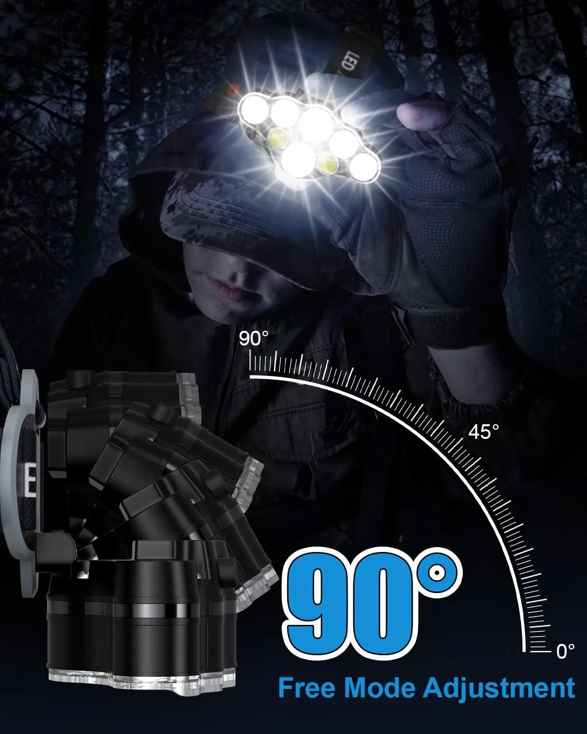 Rechargeable Headlamp, 8 LED Bright Headlamp with Red Light, IPX4 Waterproof USB Headlight, Head Lamp, 8 Modes for Outdoor Running Hunting Hiking Camping Gear