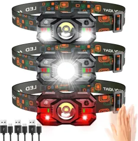 Rechargeable Headlamp Flashlight 3-Pack, 2000 Lumen Super Bright LED Headlight with Red Light, Motion Sensor for Adults Kid, Waterproof Lightweight Head Lamp for Outdoor Camping Running Hiking Fishing