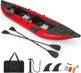S AFSTAR Inflatable Kayak, 2 Person Canoe with 507 lbs Capacity, Drop-Stitch Floor, All Accessories & Carry Bag, 12.5 ft Large Sit in Tandem Kayak for Fishing, Camping & Exploring for Adults
