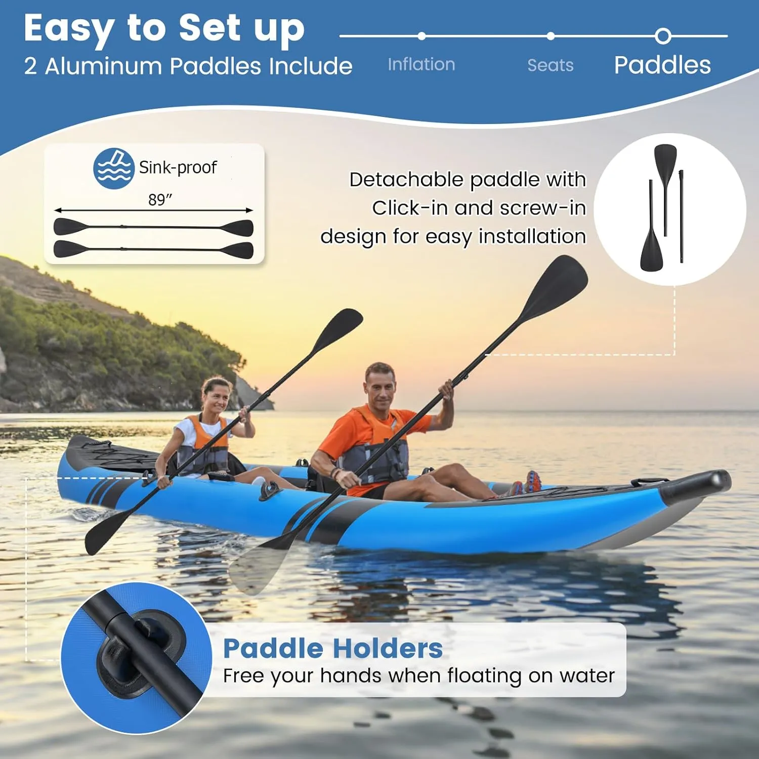 S AFSTAR Inflatable Kayak, 2 Person Canoe with 507 lbs Capacity, Drop-Stitch Floor, All Accessories & Carry Bag, 12.5 ft Large Sit in Tandem Kayak for Fishing, Camping & Exploring for Adults