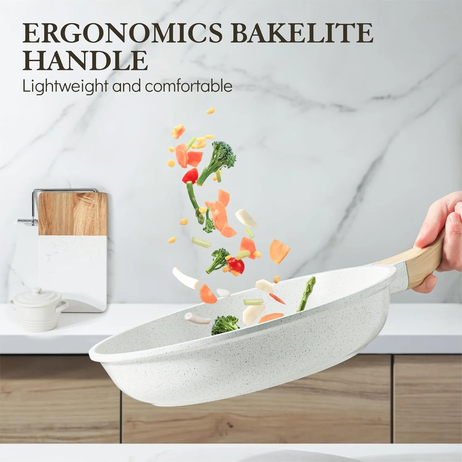 SENSARTE Nonstick Ceramic Frying Pan Skillet, 12.5 Inch Omelet Pan, Healthy Non Toxic Chef Pan, Induction Compatible Egg Pan with Heat Resistant Handle, PFAS-Free, White