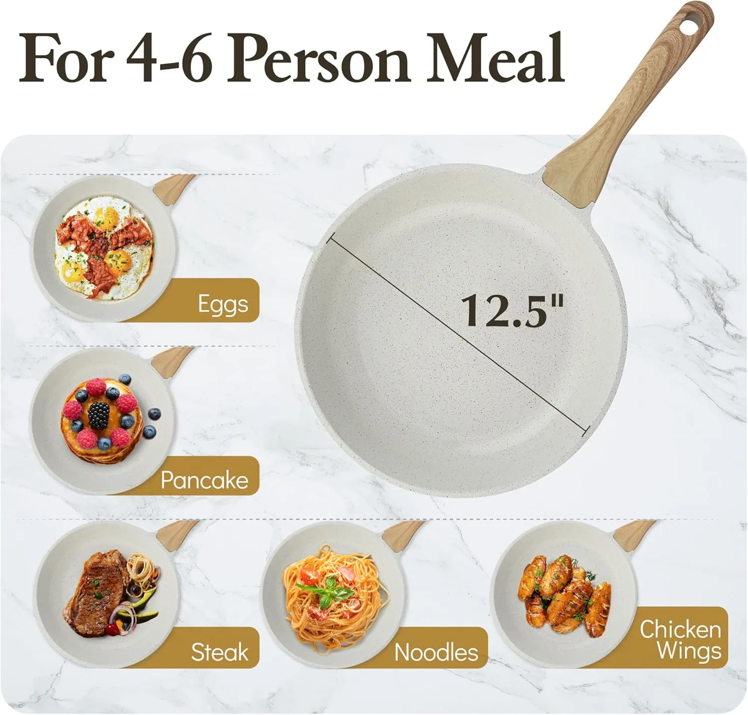 SENSARTE Nonstick Ceramic Frying Pan Skillet, 12.5 Inch Omelet Pan, Healthy Non Toxic Chef Pan, Induction Compatible Egg Pan with Heat Resistant Handle, PFAS-Free, White