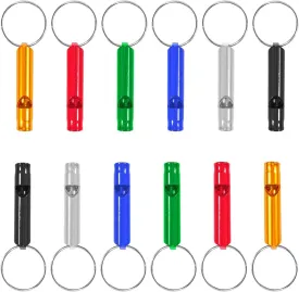 Set of 12 Extra Loud Whistles for Camping Hiking Hunting Outdoors Sports and Emergency Situations, Sturdy but Light Aluminium Key Chain Signals