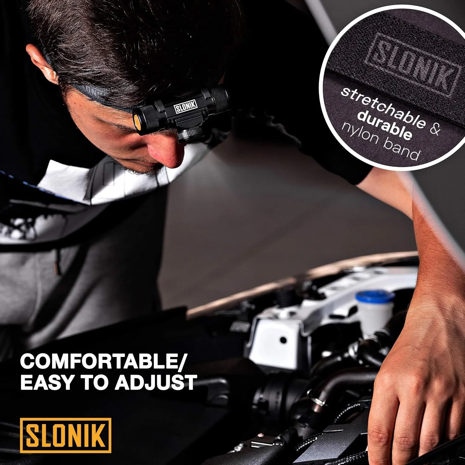 SLONIK Headlamp Rechargeable - 1000 Lumen LED USB Rechargeable Headlight - IPX4 Waterproof Head Lamp with Bright 60 ft Flashlight Beam - Hiking & Outdoor Camping Gear, Black - LED Headlamp