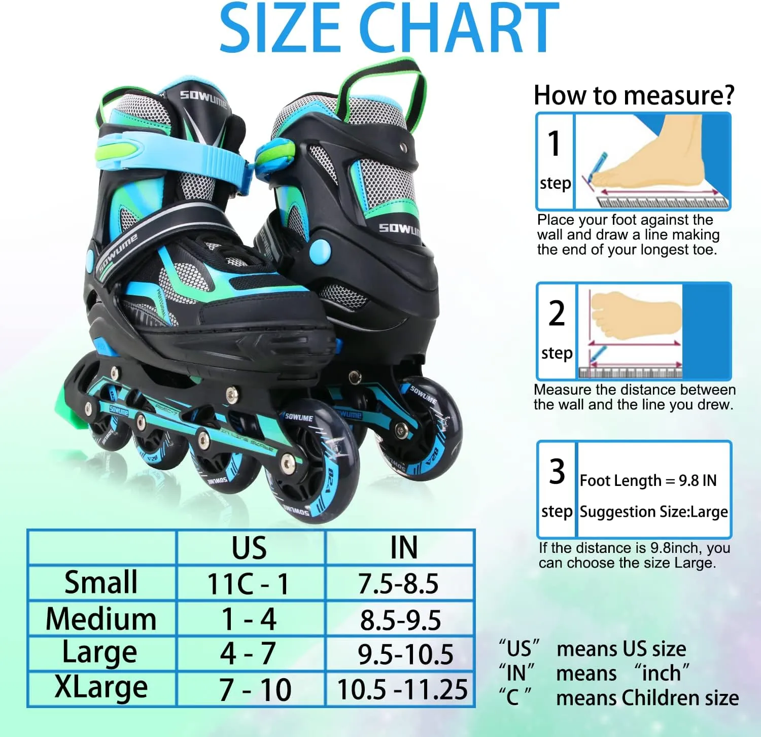 Sowume Adjustable Inline Skates for Girls and Boys, Roller Skates with All Light Up Wheels, Patines para Mujer for Kids and Adults, Men, Women