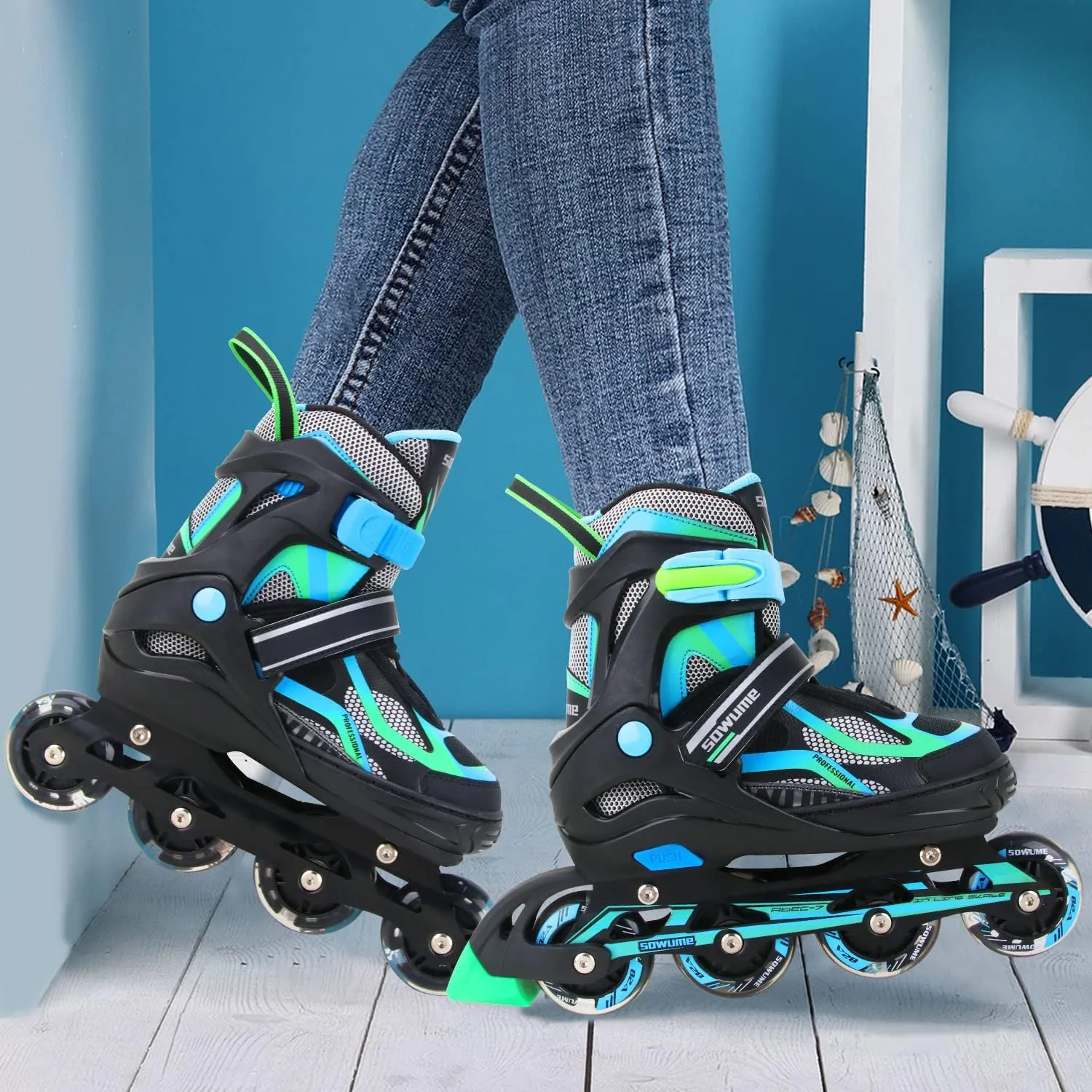 Sowume Adjustable Inline Skates for Girls and Boys, Roller Skates with All Light Up Wheels, Patines para Mujer for Kids and Adults, Men, Women