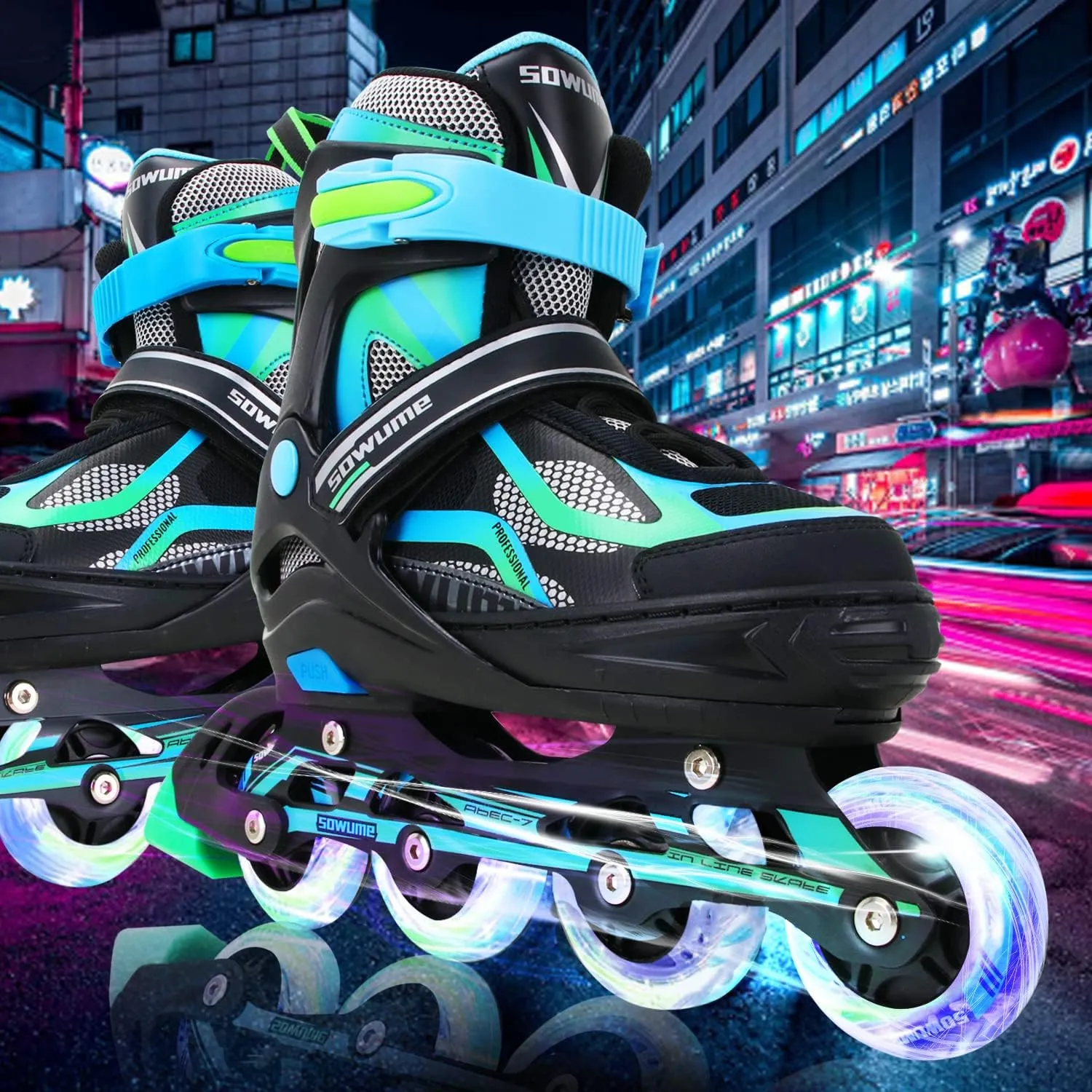 Sowume Adjustable Inline Skates for Girls and Boys, Roller Skates with All Light Up Wheels, Patines para Mujer for Kids and Adults, Men, Women