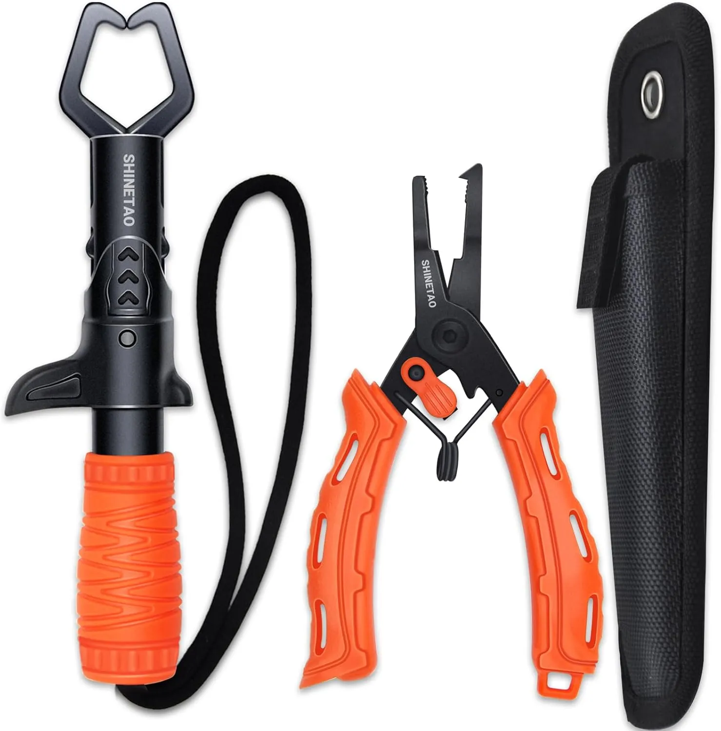 Stainless Steel Fishing Tool Kit Muti-Function Fishing Pliers with Line Cutter Hook Remover Split Ring Fish Lip Gripper Fly Ice Fishing Gear with TPR Handle Lanyard Sheath Fishing Gifts for Men
