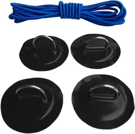 Stand up Paddleboard SUP Bungee Deck Rigging Kit - 4Pcs D Ring Patch & Blue Elastic Shock Cord, Inflatable Boat Deck Attachment Kit Kayak Accessories Black