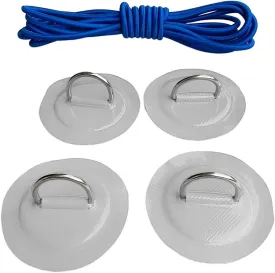 Stand up Paddleboard SUP Bungee Deck Rigging Kit - 4Pcs D Ring Patch & Blue Elastic Shock Cord, Inflatable Boat Deck Attachment Kit Kayak Accessories Grey