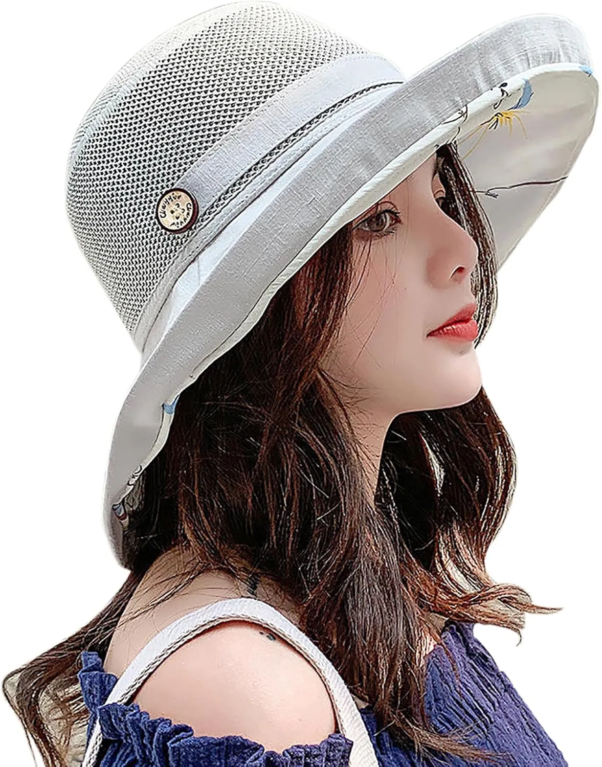 Summer Mesh Sun Hats for Women UV Protection Wide Brim Packable Beach Bucket Hat