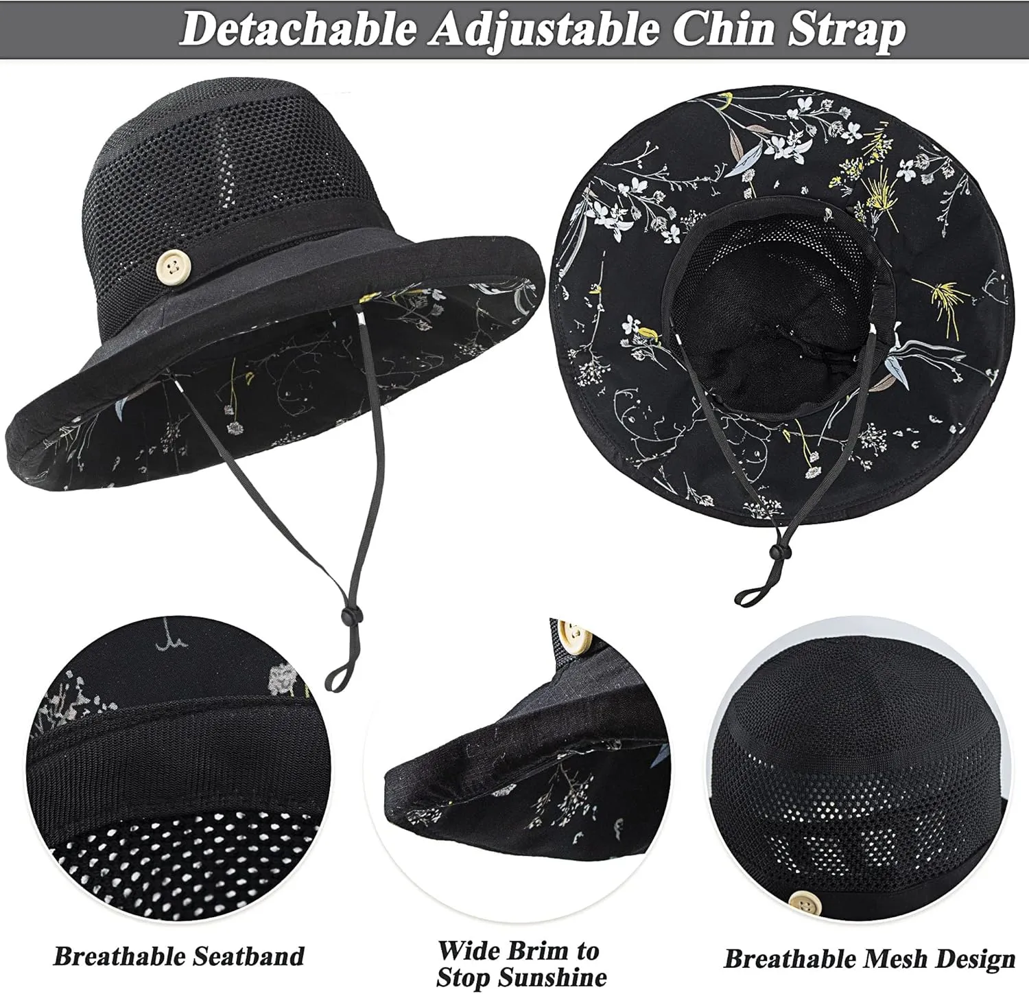 Summer Mesh Sun Hats for Women UV Protection Wide Brim Packable Beach Bucket Hat