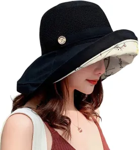 Summer Mesh Sun Hats for Women UV Protection Wide Brim Packable Beach Bucket Hat