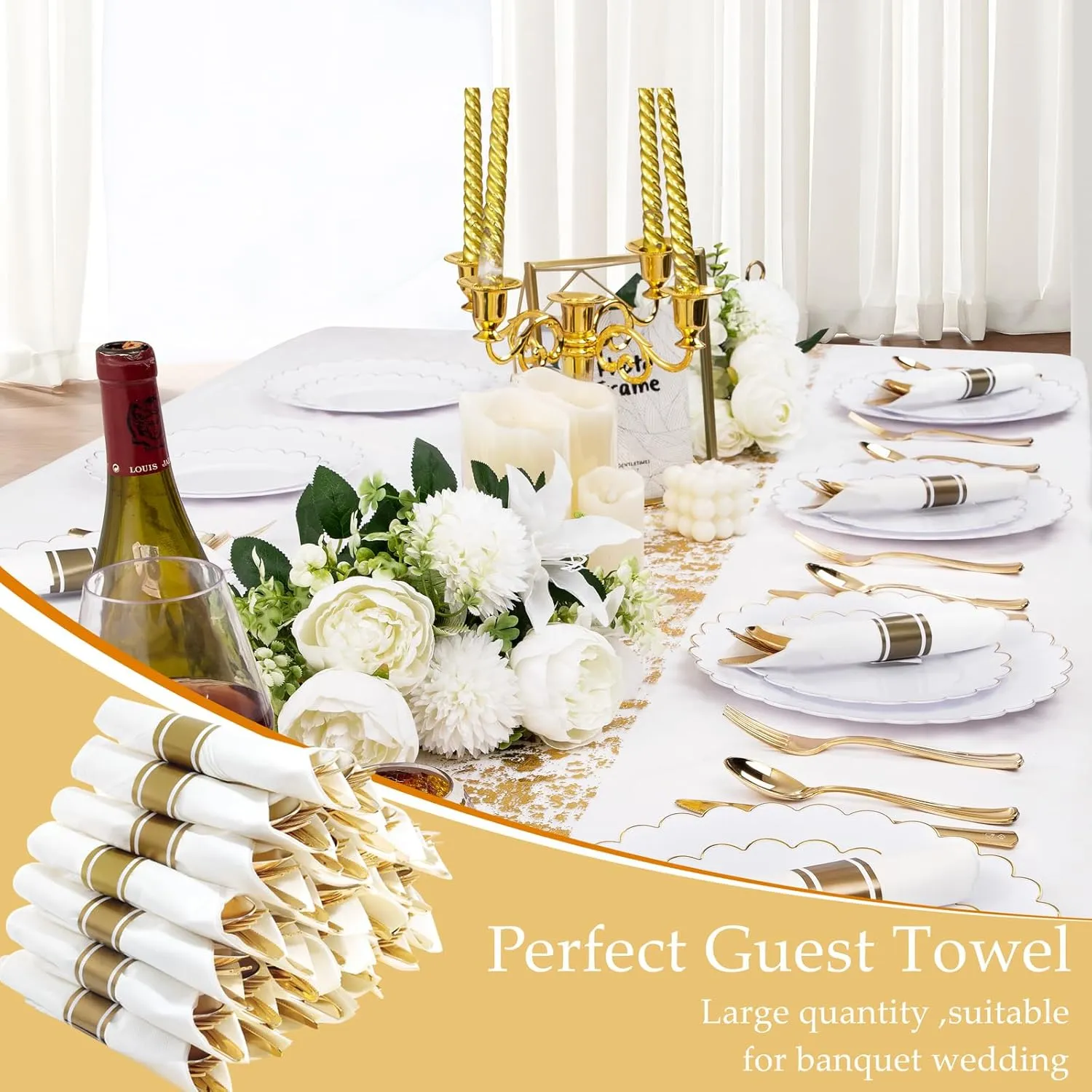 Supernal 120 Pack Gold Plastic Cutlery Set with Napkin, Wrapped Disposable Silverware, Pre Rolled Napkins