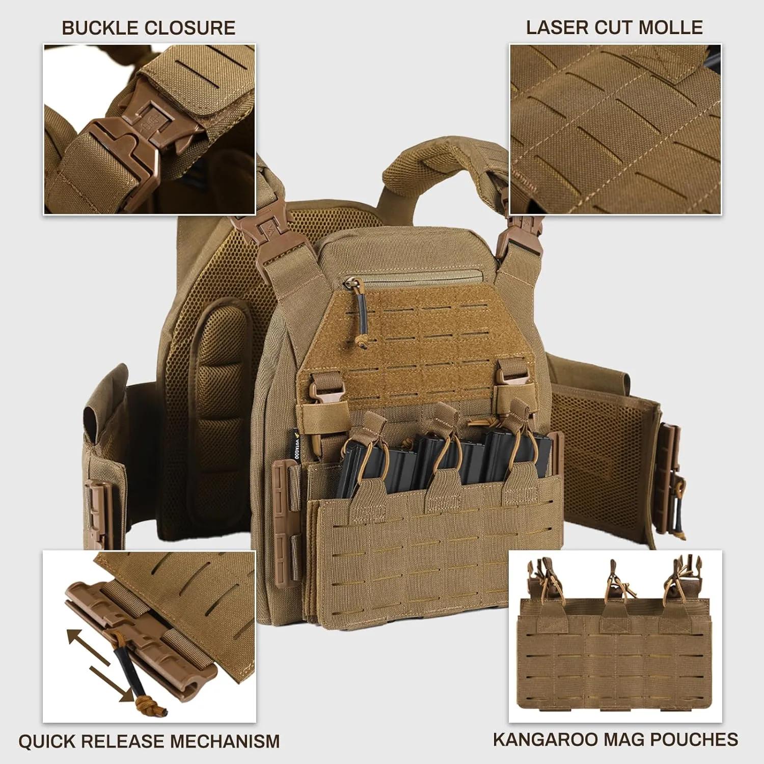 Tactical Vest Plate Carrier Military Airsoft Combat Training Gear Lightweight Quick Release Molle System