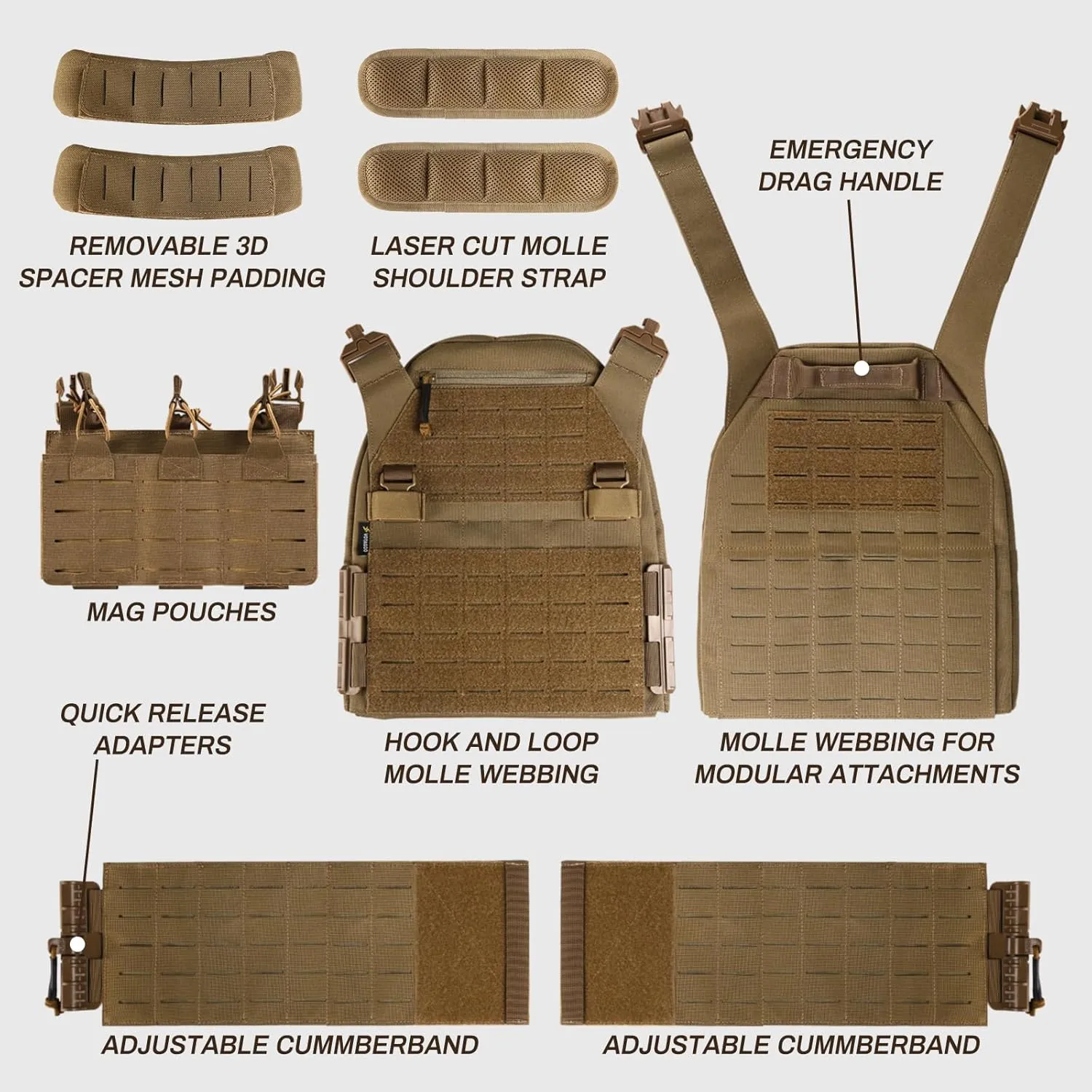 Tactical Vest Plate Carrier Military Airsoft Combat Training Gear Lightweight Quick Release Molle System