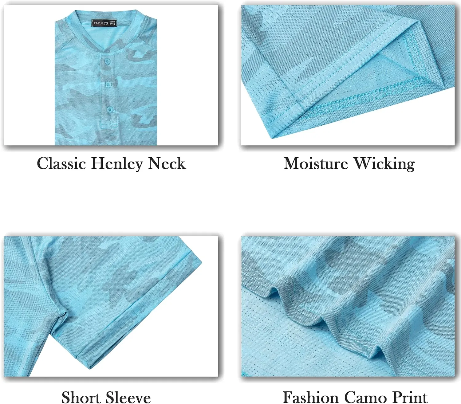 TAPULCO Mens Collarless Golf Shirts Short Sleeve Dry Fit Stretch Casual Breathable Lightweight Tshirts