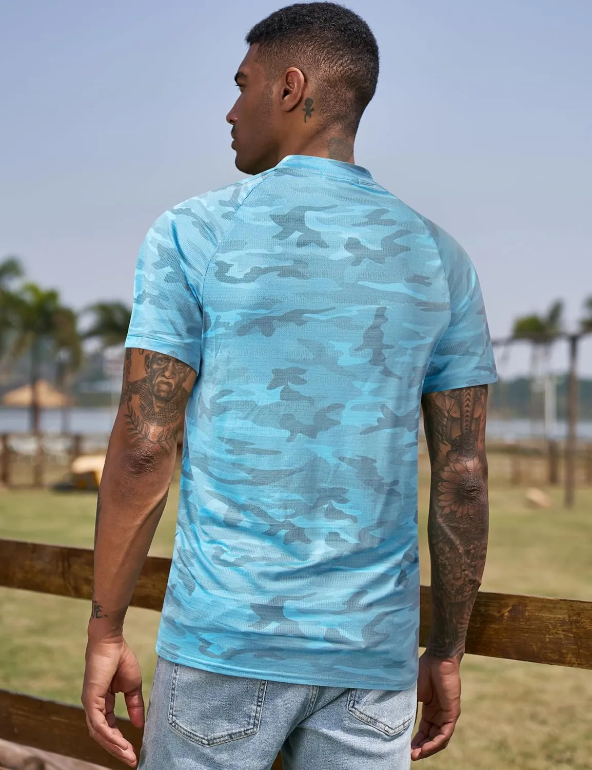 TAPULCO Mens Collarless Golf Shirts Short Sleeve Dry Fit Stretch Casual Breathable Lightweight Tshirts