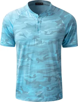 TAPULCO Mens Collarless Golf Shirts Short Sleeve Dry Fit Stretch Casual Breathable Lightweight Tshirts