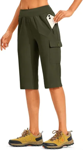 TBMPOY Womens 15" Long Hiking Shorts Below Knee Length Cargo Capri Bermuda Water Resistant Lightweight Stretch 3 Pockets