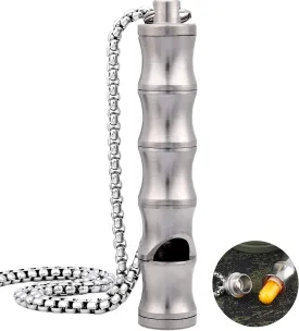 Titanium Pill Holder Necklace for Men Women Whistle Emergency Mini Nitro Pill Holders with Loud Whistles EDC Safety Backpacking Survival Whistle for Hiking Camping Pets Training