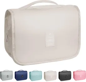 Toiletry Bag Travel Bag with Hanging Hook, Waterproof Capacity Hanging Multifunctional Makeup Bag for Toiletries, Portable Cosmetic Bag Travel Organizer for Women and Men(Beige)
