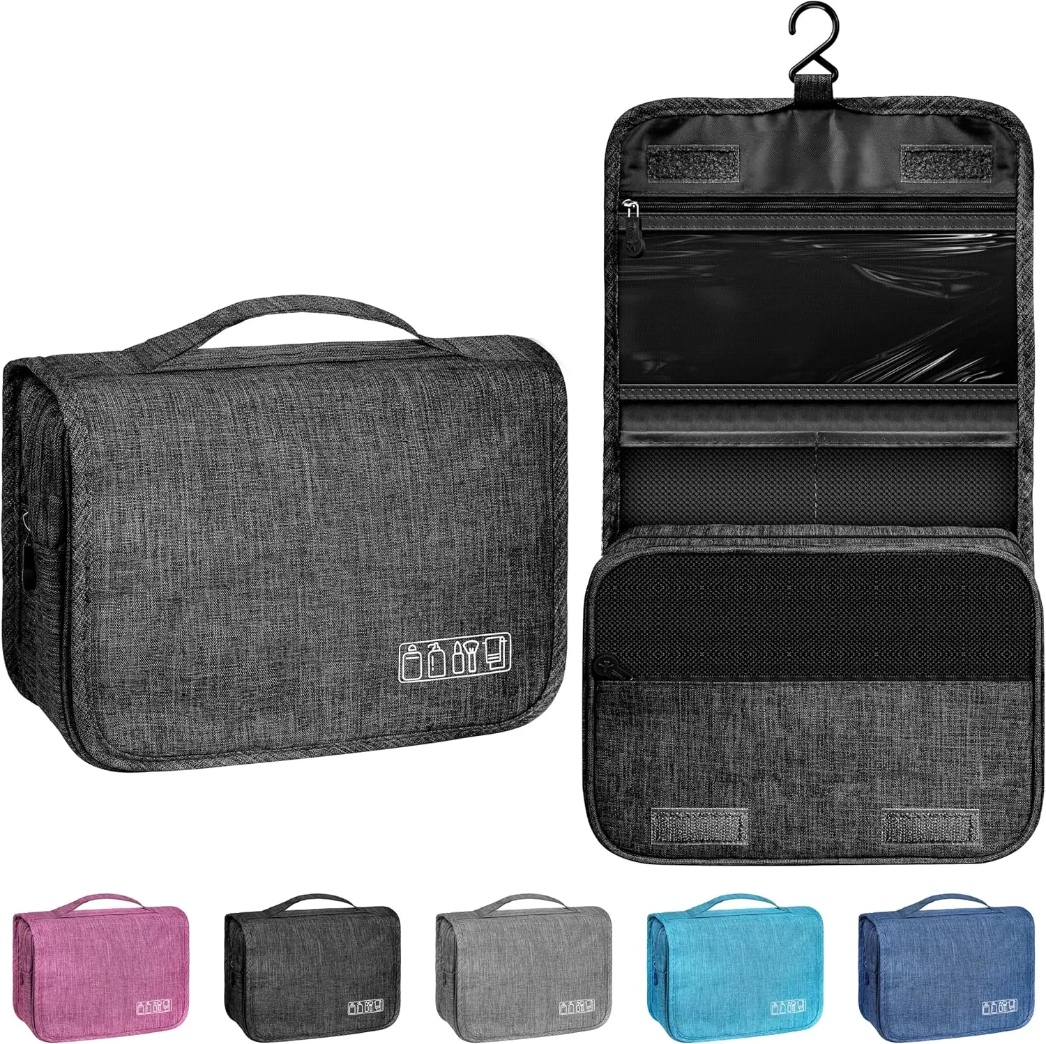 Toiletry Bag Travel Bag with Hanging Hook, Waterproof Capacity Hanging Multifunctional Makeup Bag for Toiletries, Portable Cosmetic Bag Travel Organizer for Women and Men(Black)