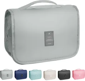 Toiletry Bag Travel Bag with Hanging Hook, Waterproof Capacity Hanging Multifunctional Makeup Bag for Toiletries, Portable Cosmetic Bag Travel Organizer for Women and Men(Light Grey)