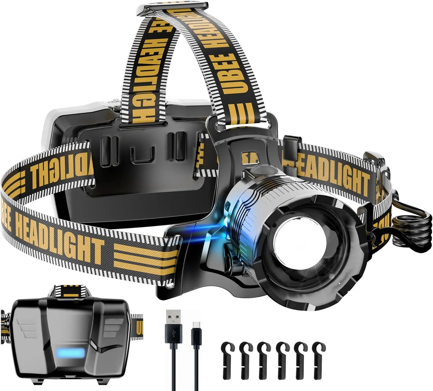 UBEE Headlamp Rechargeable, 800LM Head Lamp Super Bright LED Rechargeable Head Lamps with 7 Modes & IP68 Waterproof Rechargeable Headlamp,Adjustable Head Lamp for Outdoor Camping Hiking Climbing