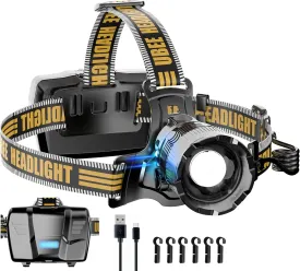 UBEE Headlamp Rechargeable, 800LM Head Lamp Super Bright LED Rechargeable Head Lamps with 7 Modes & IP68 Waterproof Rechargeable Headlamp,Adjustable Head Lamp for Outdoor Camping Hiking Climbing