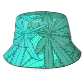 Unisex Bucket Hat, Moisture Wicking Fabric, UV Sun Protection - Marijuana Leaf Weed Green