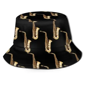Unisex Bucket Hat, Moisture Wicking Fabric, UV Sun Protection - Saxophone Musical Instruments