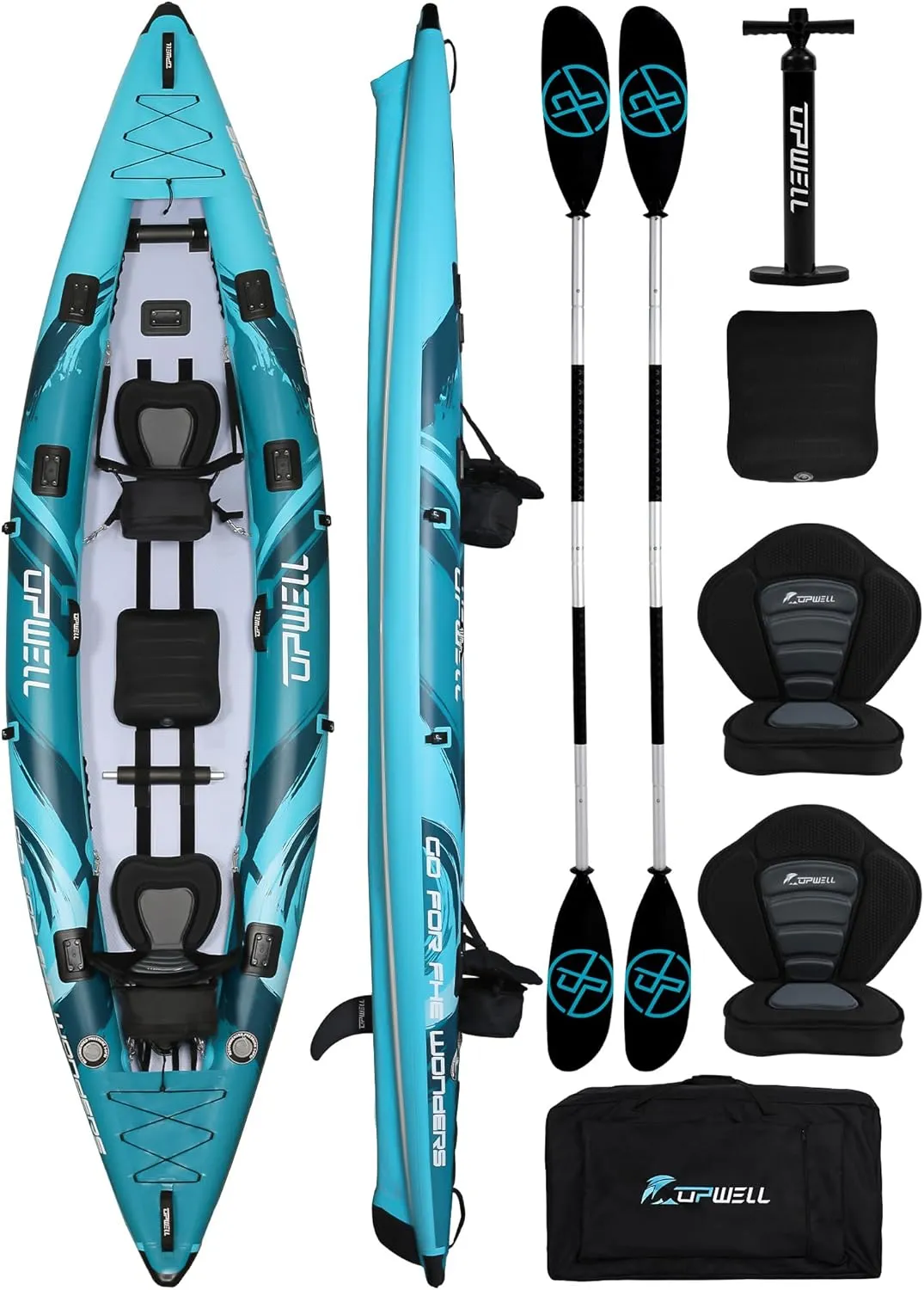 UPWELL 11'/14'6Inflatable Kayak with Drop Stitch Floor and Accessories Including Kayak Seat with Thickened Cushion, Paddle, Fin, Repair Kits, Carry Bag and Hand Pump