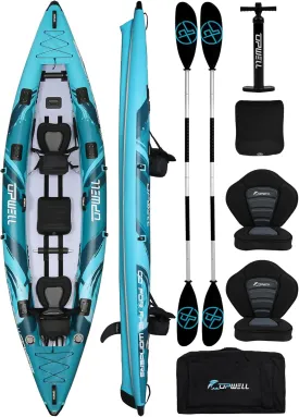 UPWELL 11'/14'6Inflatable Kayak with Drop Stitch Floor and Accessories Including Kayak Seat with Thickened Cushion, Paddle, Fin, Repair Kits, Carry Bag and Hand Pump