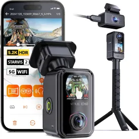Vantrue E360 ACE 5.2K 360 Panoramic WiFi Dash Cam, Handheld Action Camera, STARVIS 2, HDR, IR Night Vision, Front Rear Inside Dashcam, Voice Control, GPS, 24/7 Parking Mode, Support LTE & 512GB Max