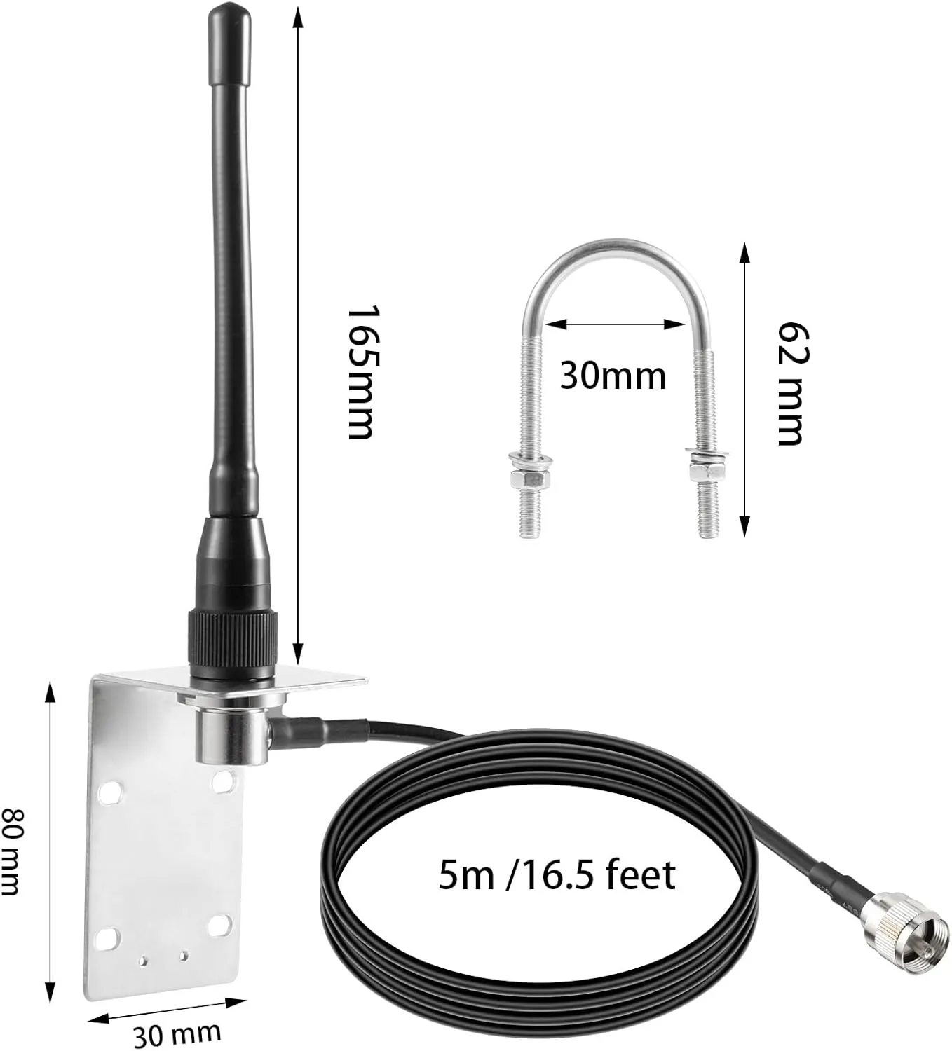 VHF Marine Radio Antenna Low-Profile 156-163MHz Antenna PL259 Connector with 16.5 Feet Low Loss Coaxial Cable for Boat Sailboat Yacht, Eifagur