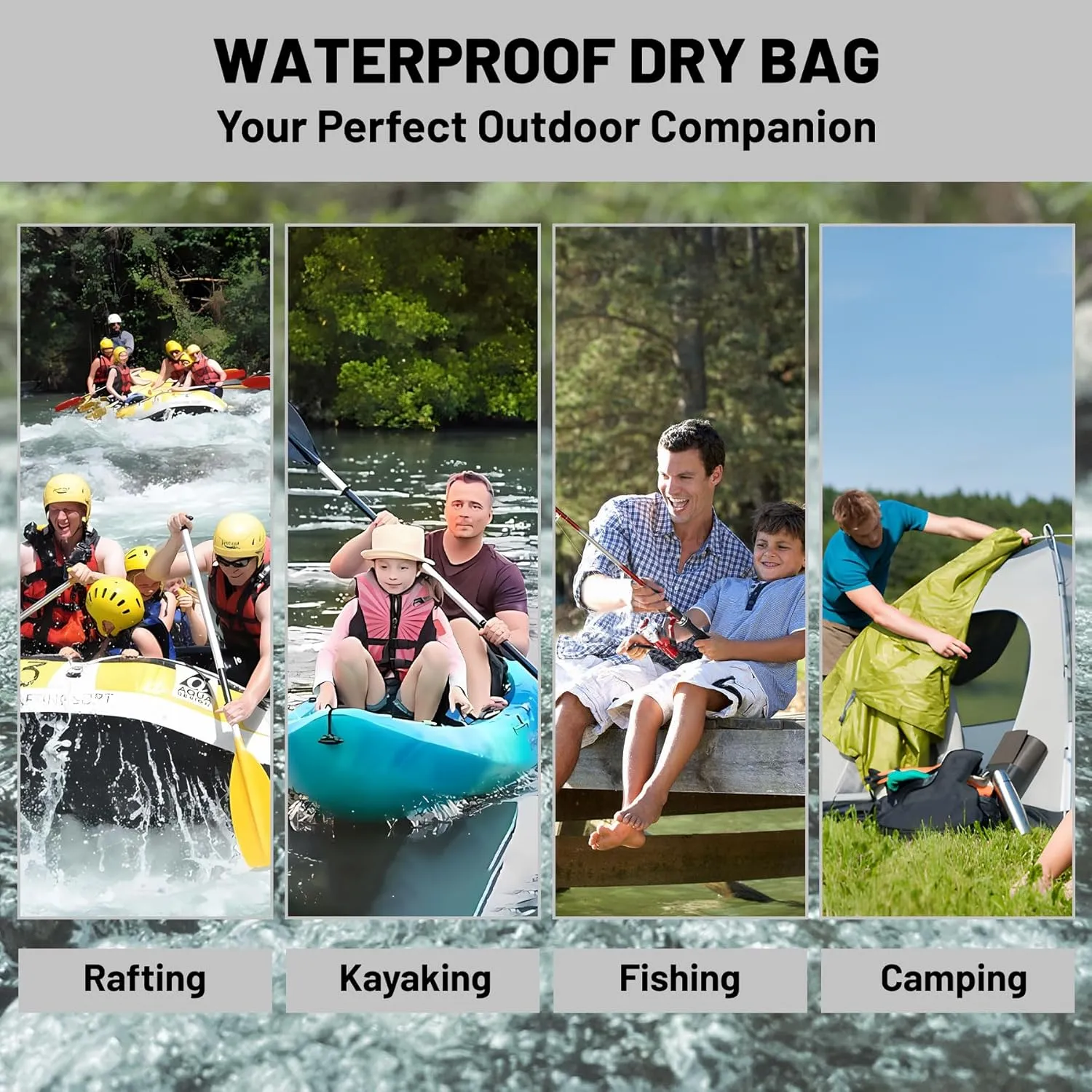 Waterproof Dry Bag,Roll Top Sage Green Marble Waterproof Backpack 5L/10L/20L Floating and Lightweight Bags for Kayaking, Boating, Fishing, Swimming and Camping
