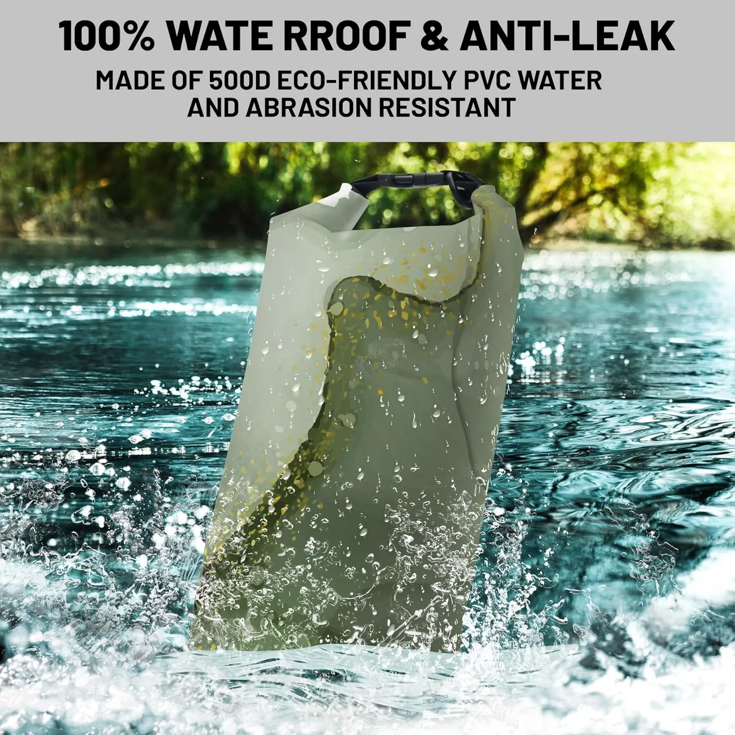 Waterproof Dry Bag,Roll Top Sage Green Marble Waterproof Backpack 5L/10L/20L Floating and Lightweight Bags for Kayaking, Boating, Fishing, Swimming and Camping